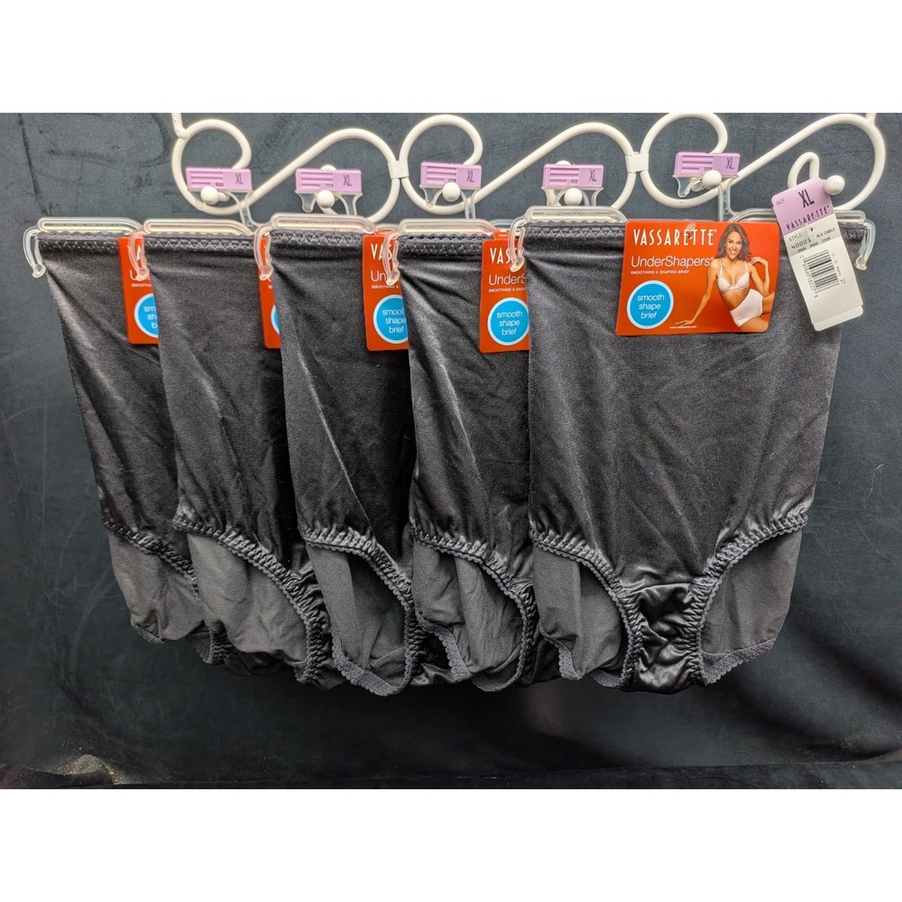 NWT 5 - VASSARETTE XL Black Undershaper Satin 40001 Brief Panties 2008